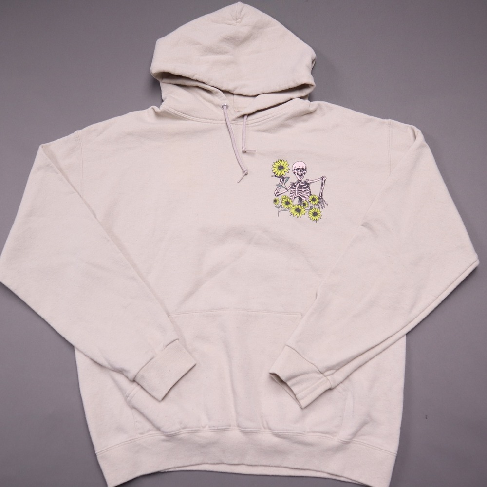 Bowery Supply Co Lifes Beautiful Skeleton Sunflower Hoodie Tan Mens Large